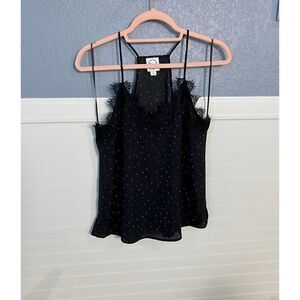 Blue Rain Black & White Polkadot Lace Racerback Women's Size Small